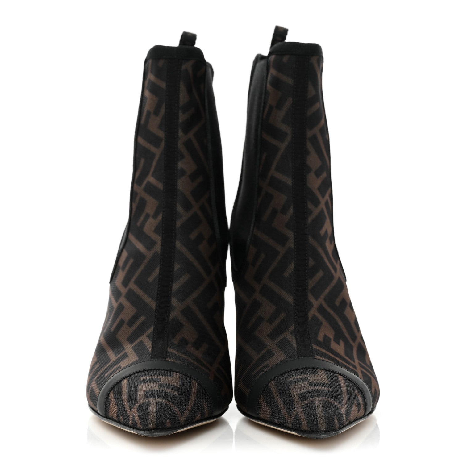 Fendi Mesh Tulle FF Colibri 85mm Ankle Booties 41 Tobacco Moro Black 2 of 8