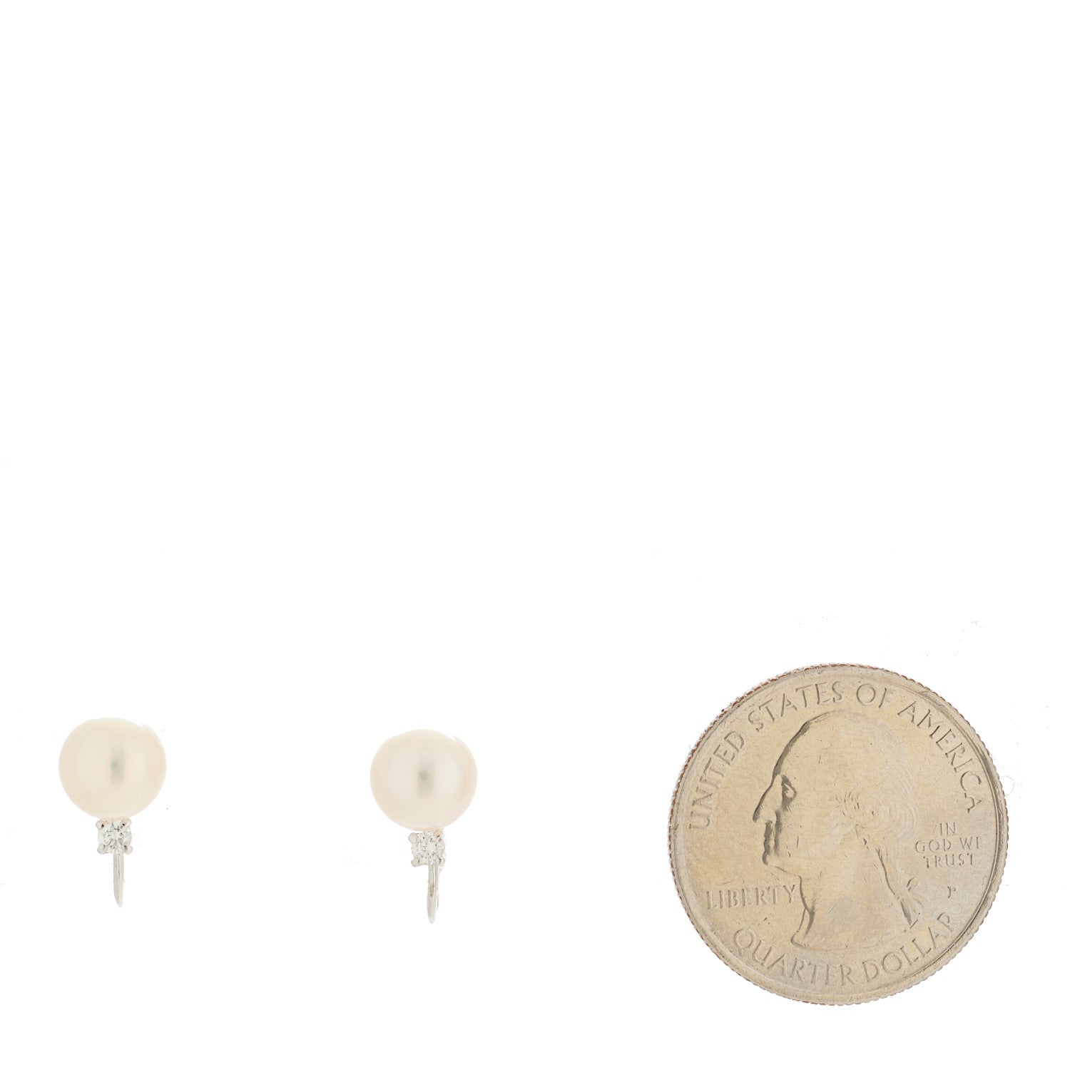Mikimoto 14K White Gold Diamond Akoya Pearl 7.5mm Screw Back Earrings 2 of 4