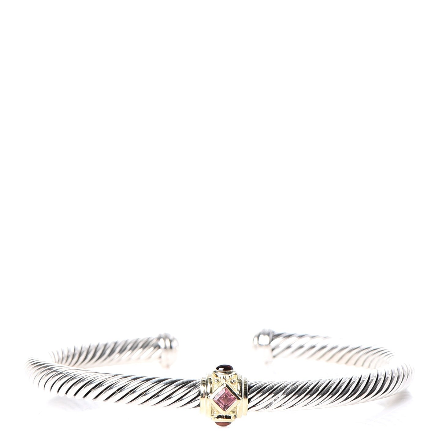 Sterling Silver 14K Gold Garnet Pink Tourmaline 5mm Cable Renaissance Bracelet