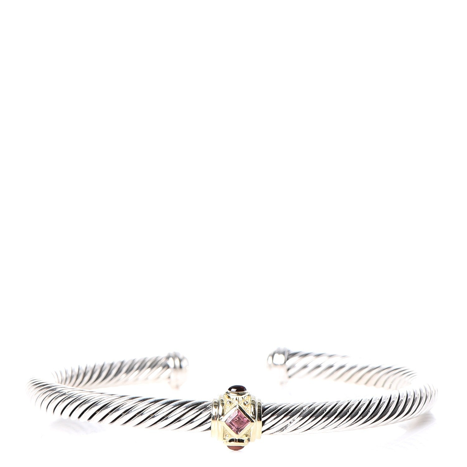 David Yurman Sterling Silver 14K Gold Garnet Pink Tourmaline 5mm Cable Renaissance Bracelet 1 of 5