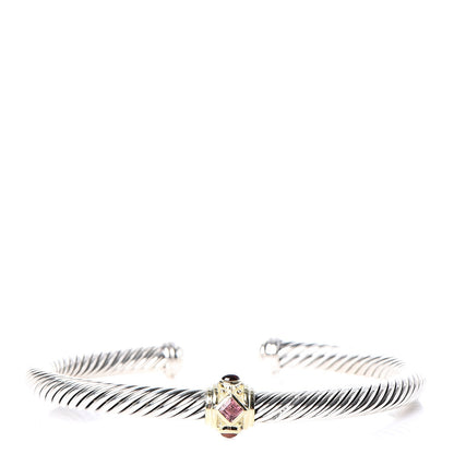 David Yurman Sterling Silver 14K Gold Garnet Pink Tourmaline 5mm Cable Renaissance Bracelet 1 of 5