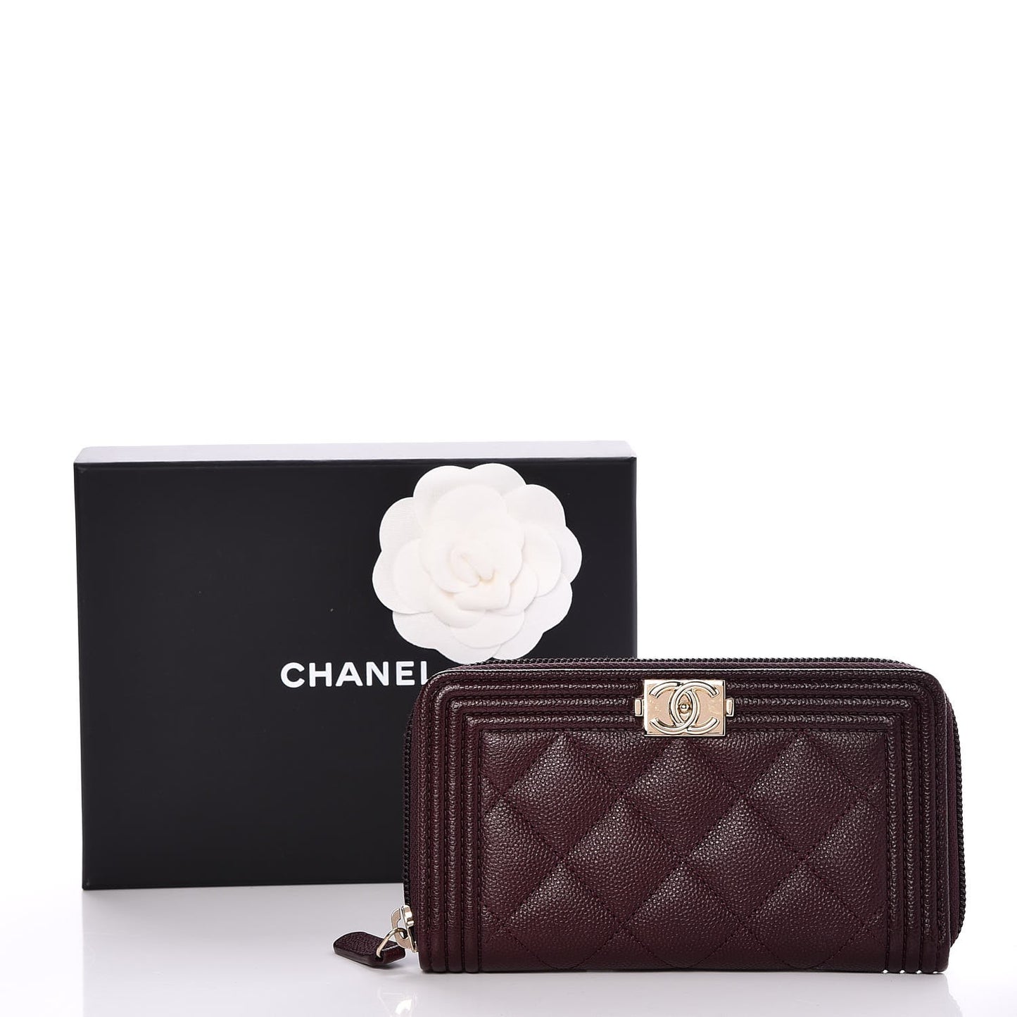 Caviar Quilted Small Boy Zip Around Wallet Dark Purple