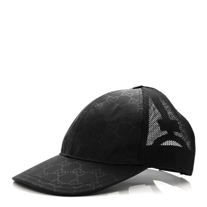 Gucci Nylon Light Mesh Dollar Calfskin GG Monogram Baseball Hat M Black 1 of 8
