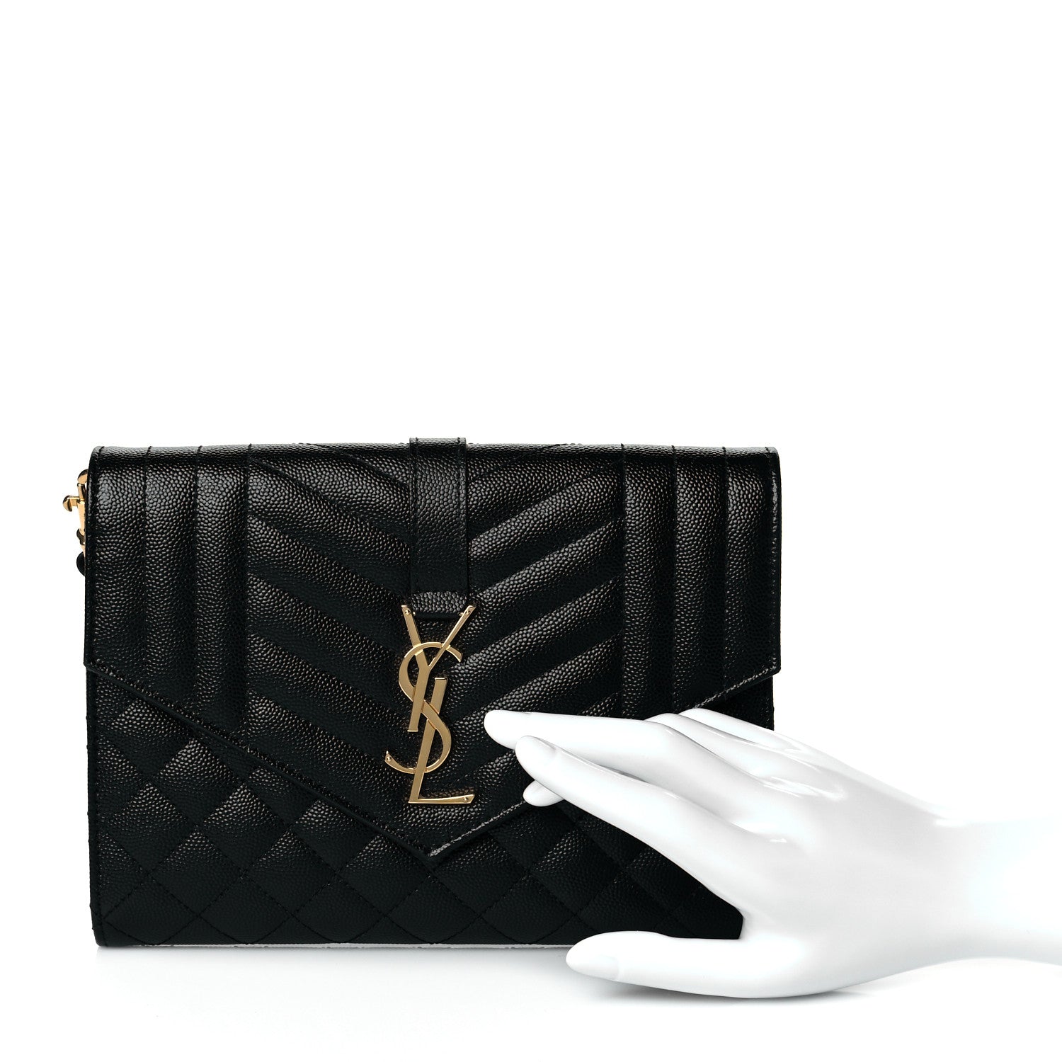 Saint Laurent Grain De Poudre Textured Mixed Matelasse Triquilt Monogram Clutch Black 2 of 11