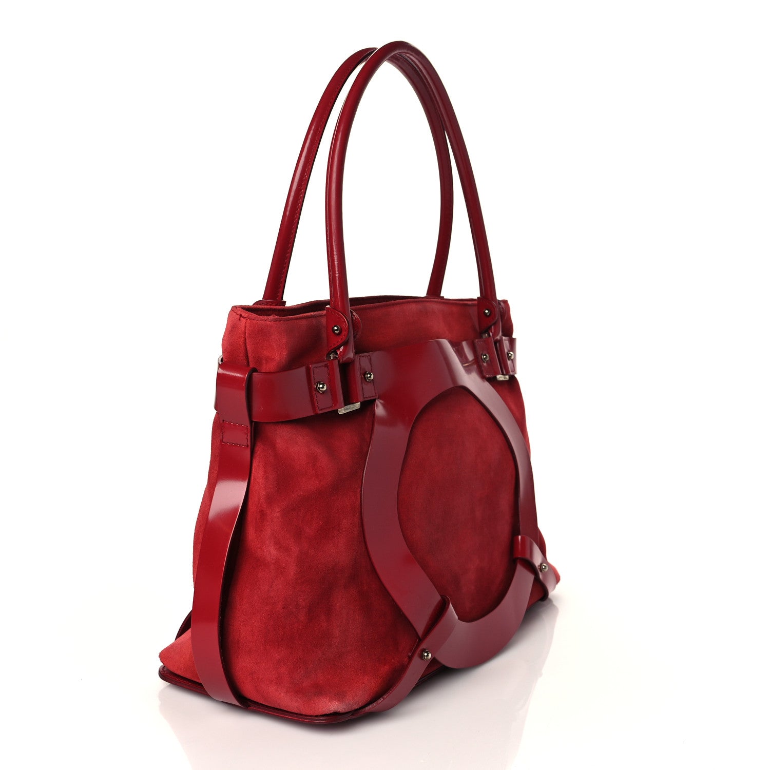 Salvatore Ferragamo Suede Smooth Calfskin Logo Tote Red 3 of 9