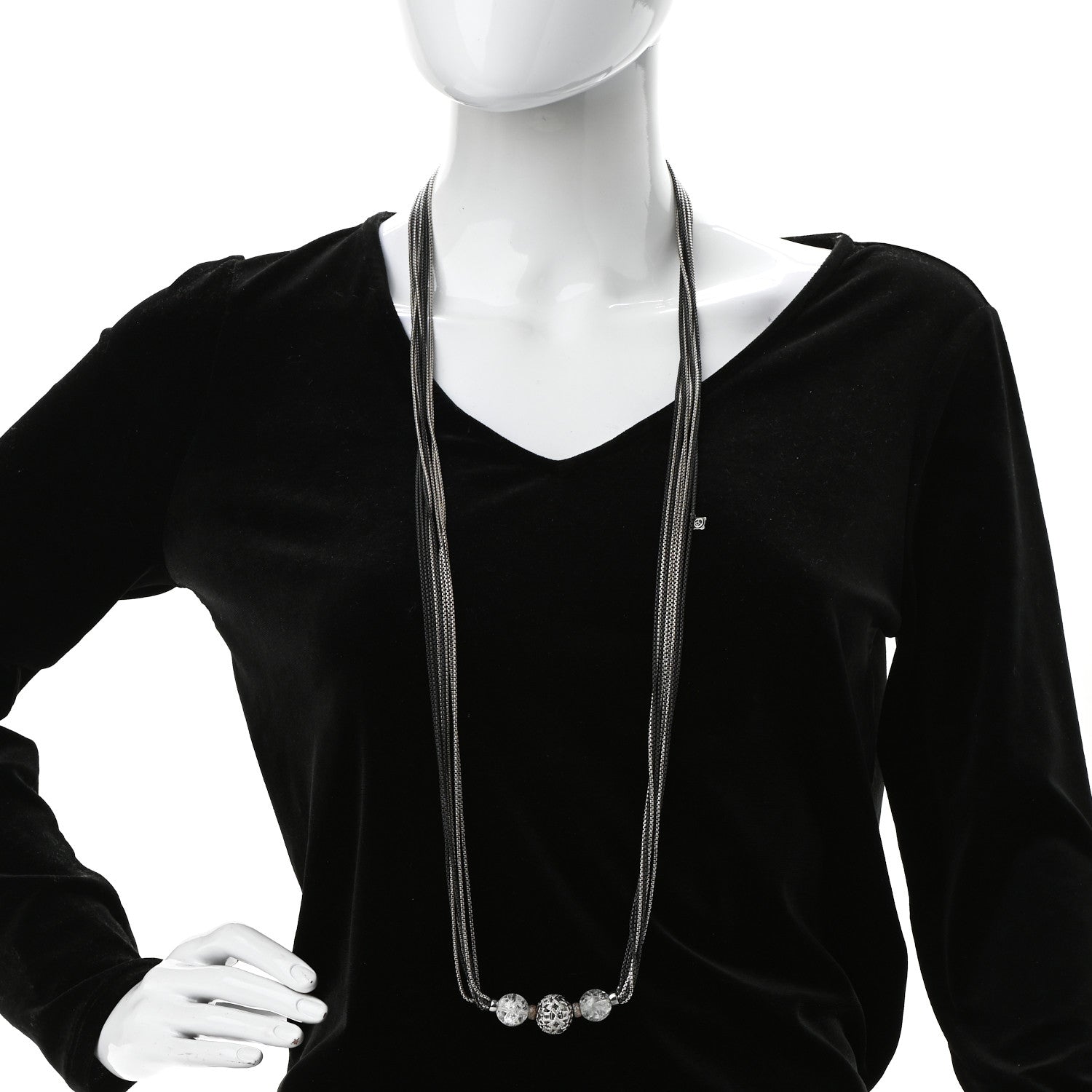 David Yurman Sterling Silver Diamond Rock Crystal Quatrefoil Ball Multi Strand Necklace 2 of 5