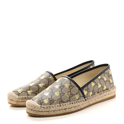 Gucci GG Supreme Monogram Bees Espadrille Flats 40 Beige Ebony Oro Black 2 of 10