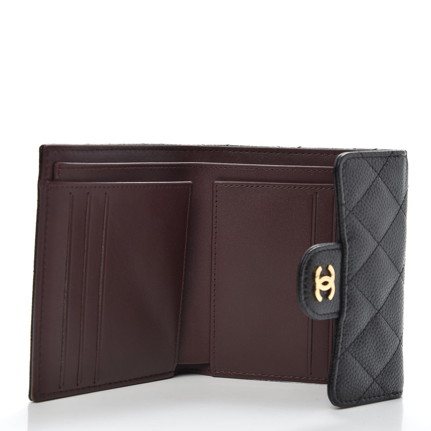 Caviar Quilted Compact Flap Wallet Black
