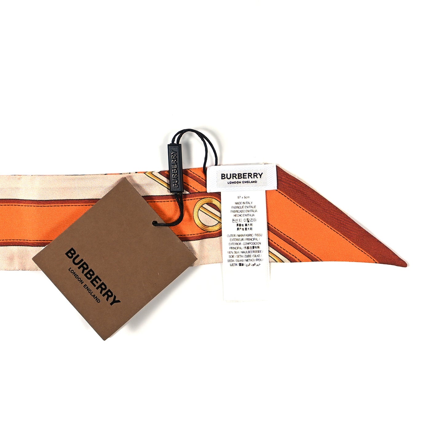 Silk Monogram Print Skinny Scarf Bright Orange