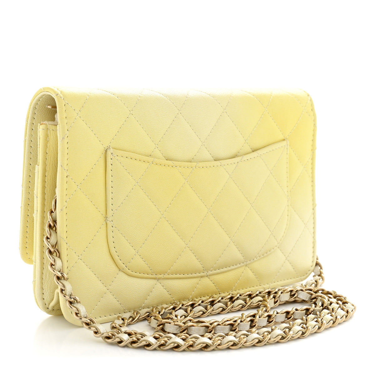 Iridescent Goatskin Quilted Wallet on Chain WOC Light Yellow