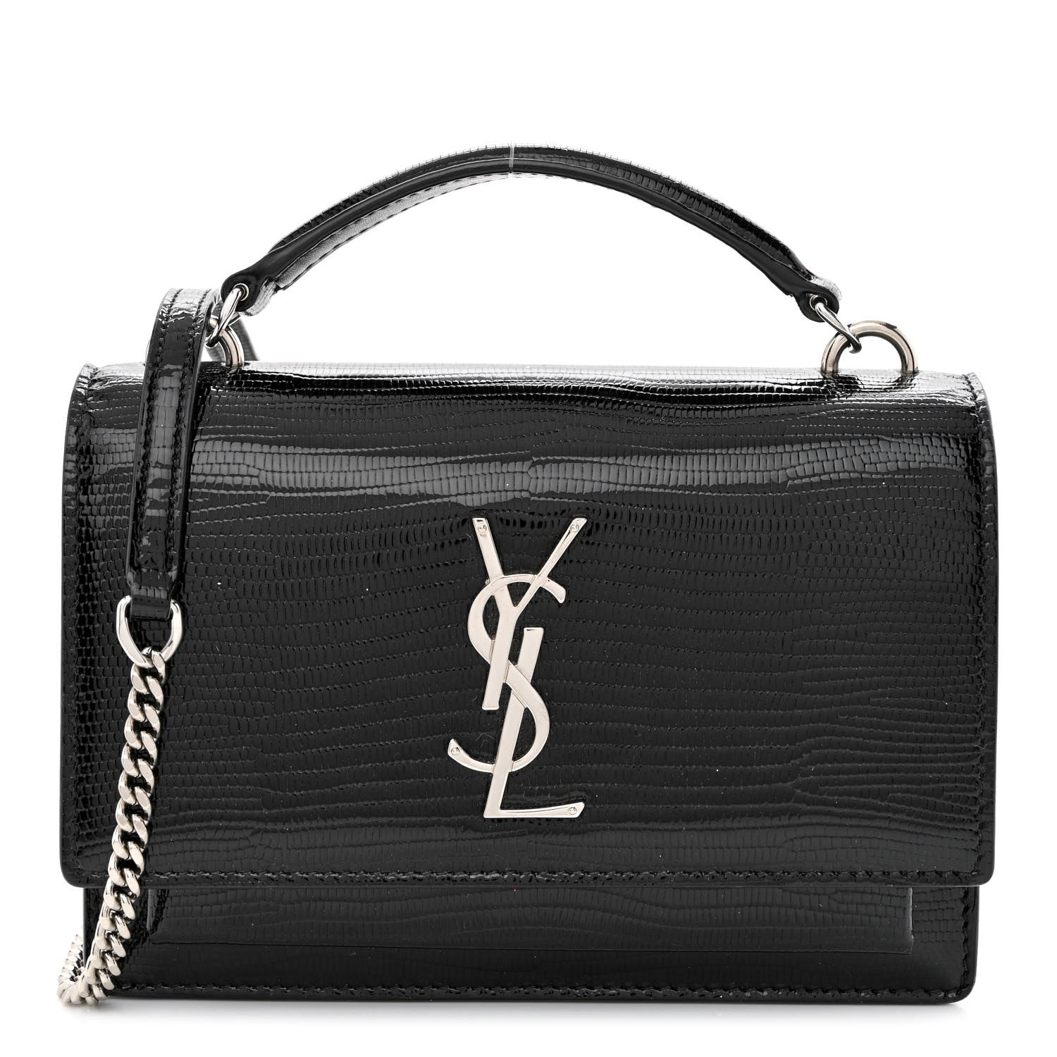 Saint Laurent Calfskin Lizard Embossed Monogram Sunset Chain Wallet Black 1 of 11