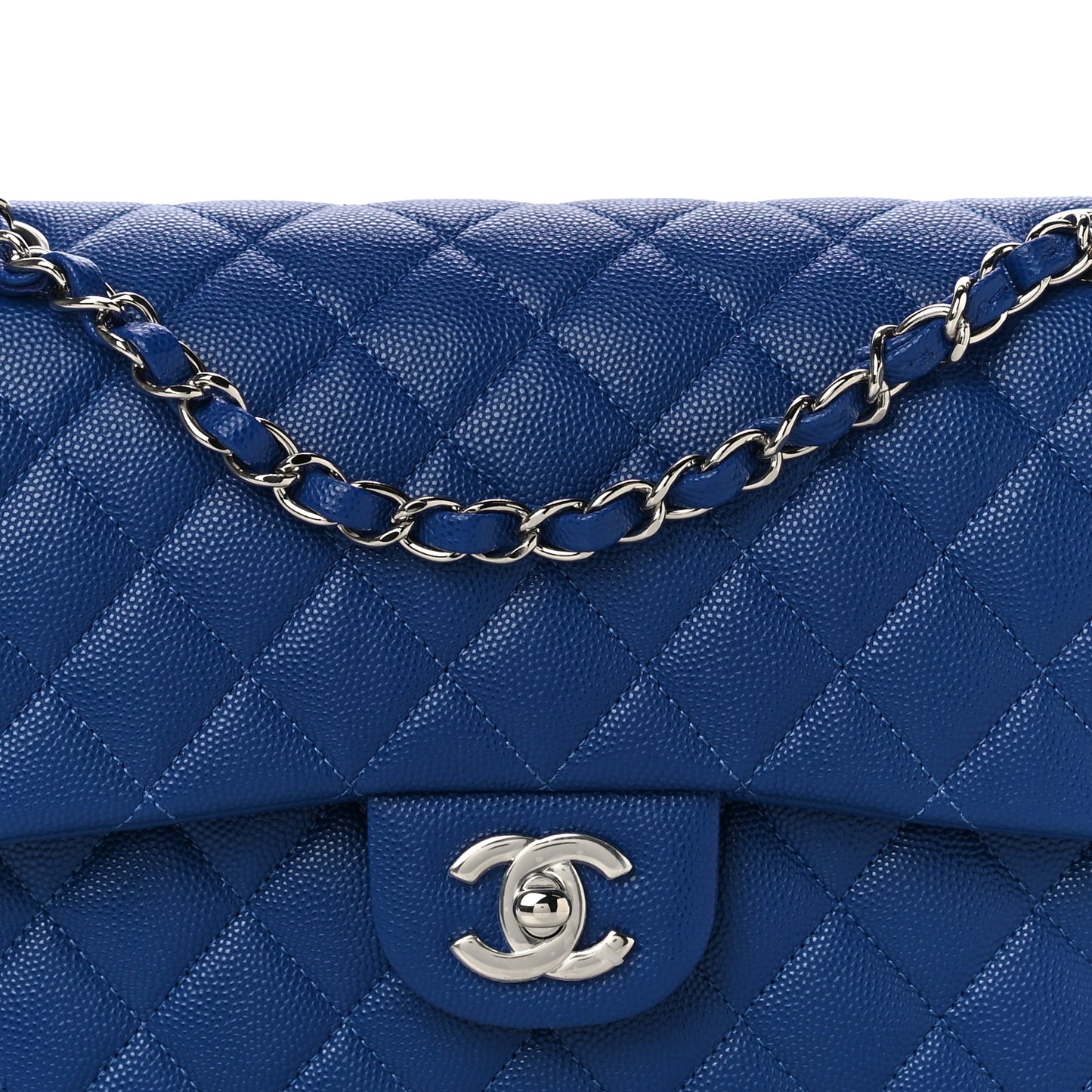 Caviar Quilted Medium Double Flap Blue