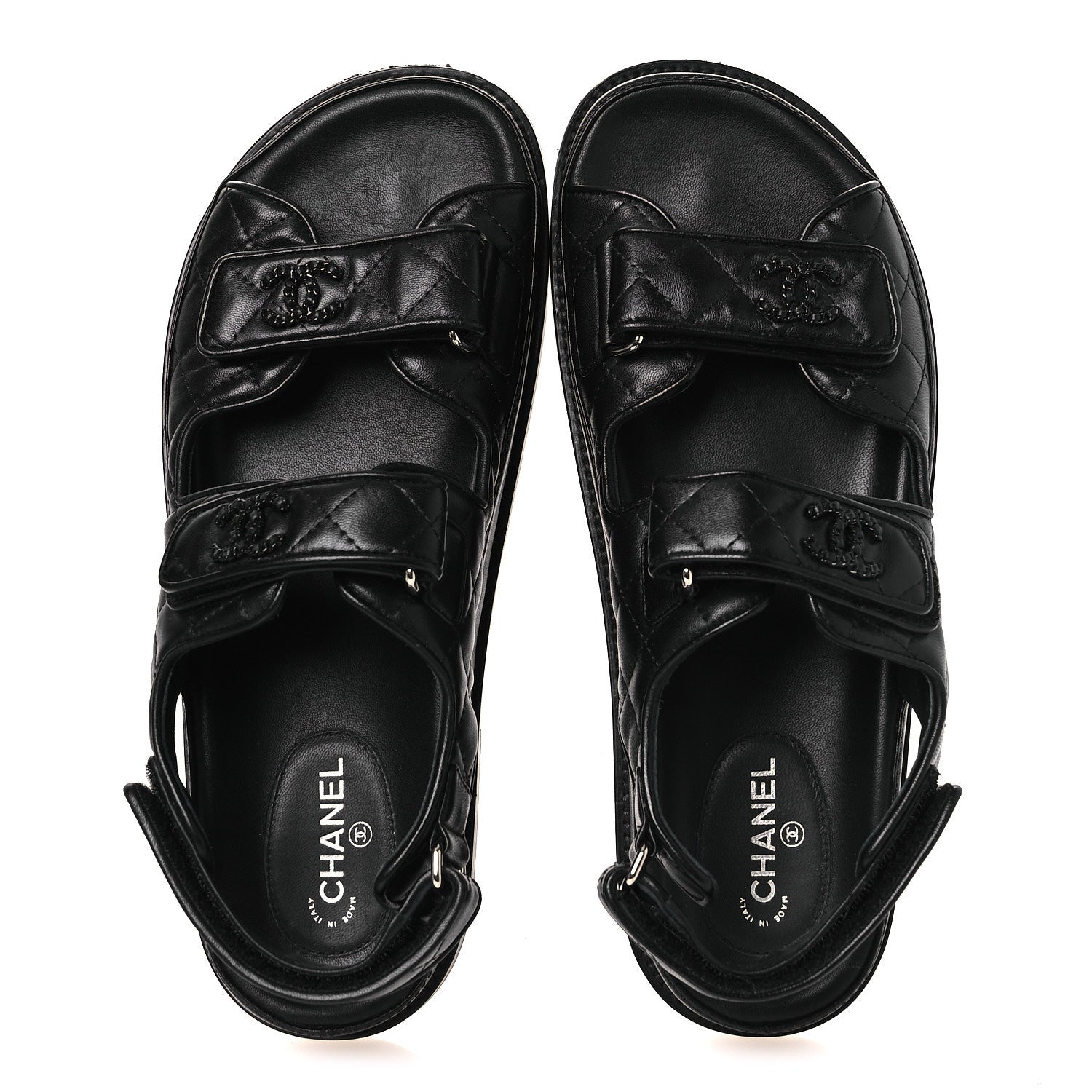 Chanel Lambskin Velcro Dad Sandals 39 Black 2 of 10