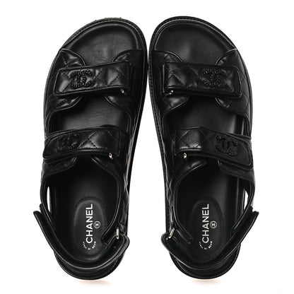 Chanel Lambskin Velcro Dad Sandals 39 Black 2 of 10