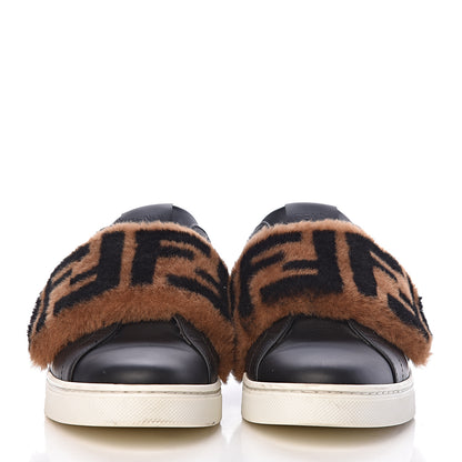 Fendi Vitello Shearling FF Velcro Slip On Sneakers 38 Black 2 of 12