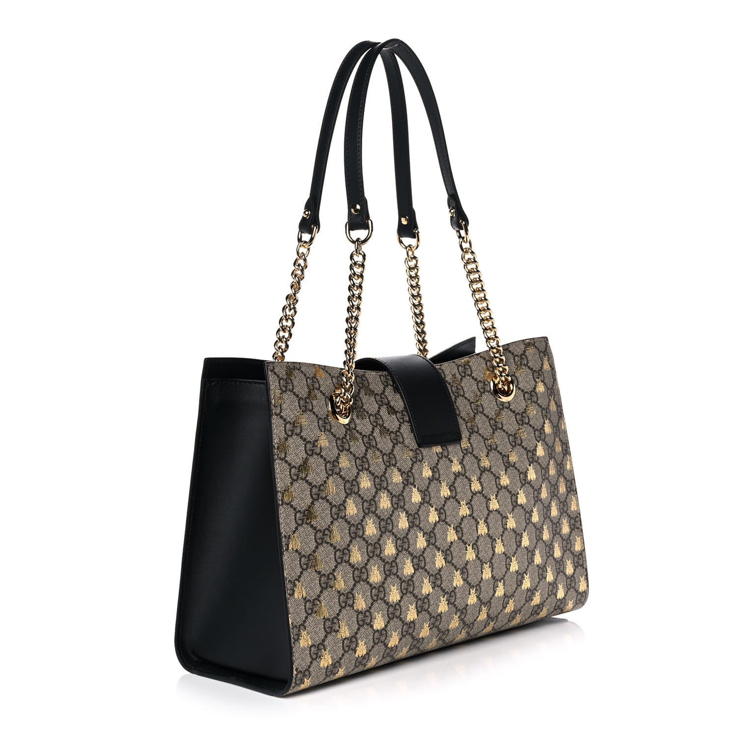 GG Supreme Monogram Bees Medium Padlock Tote Beige Oro Black