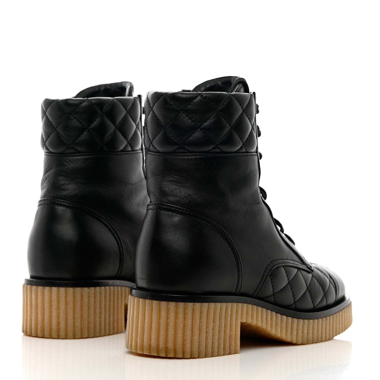 Chanel Calfskin Quilted CC Combat Boots 36 Black 4 of 13