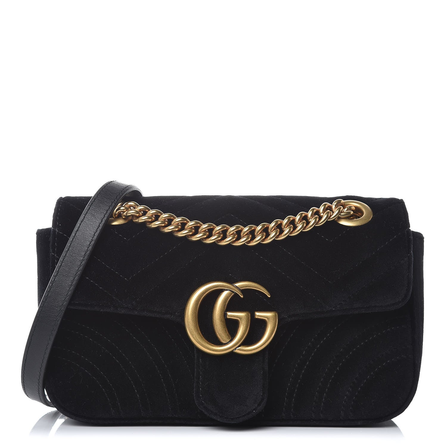 Gucci Velvet Matelasse Mini GG Marmont Shoulder Bag Black 1 of 7