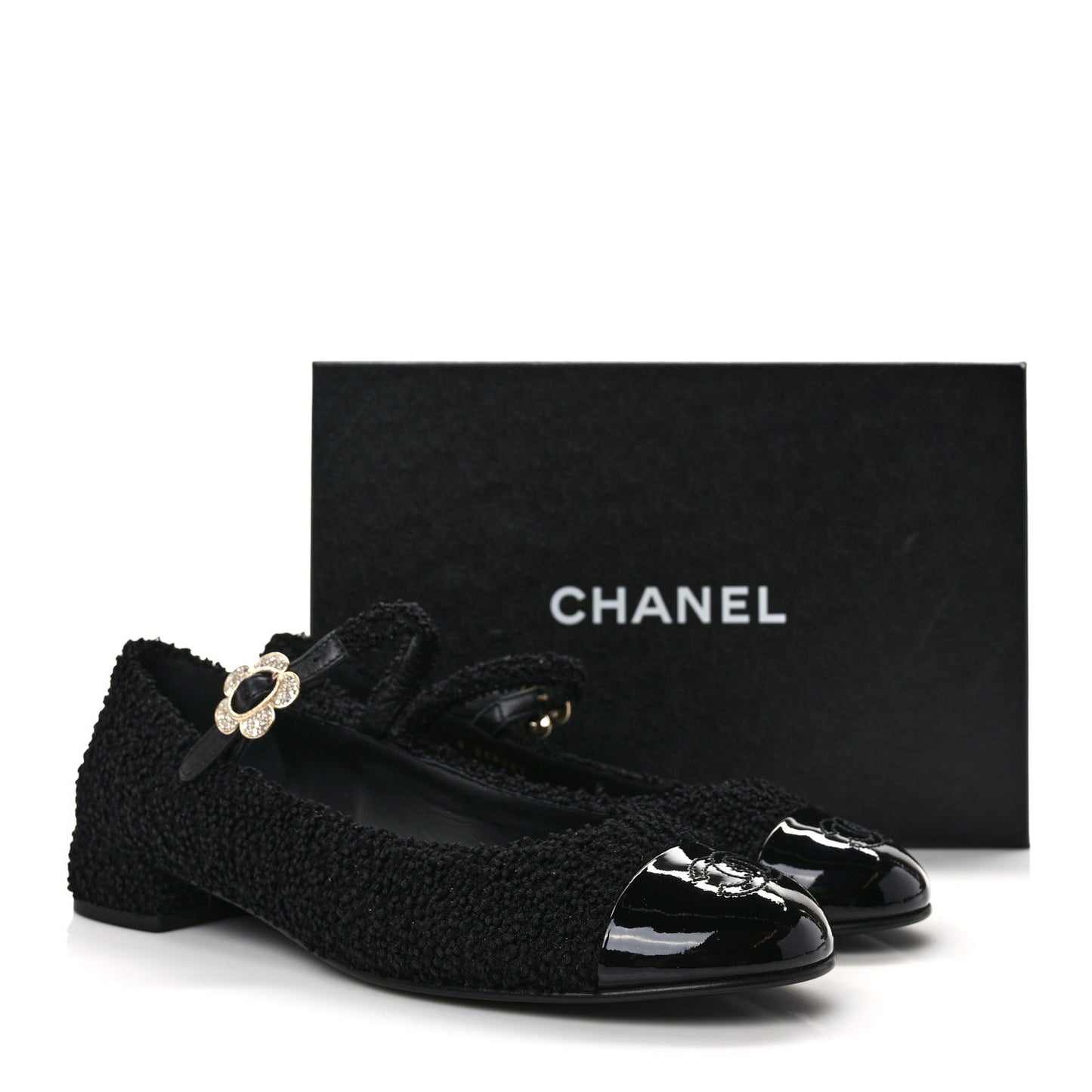 Tweed Patent Mary Jane Flats 41 Black