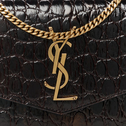 Saint Laurent Calfskin Crocodile Embossed Monogram Uptown Chain Wallet Fondente 8 of 11