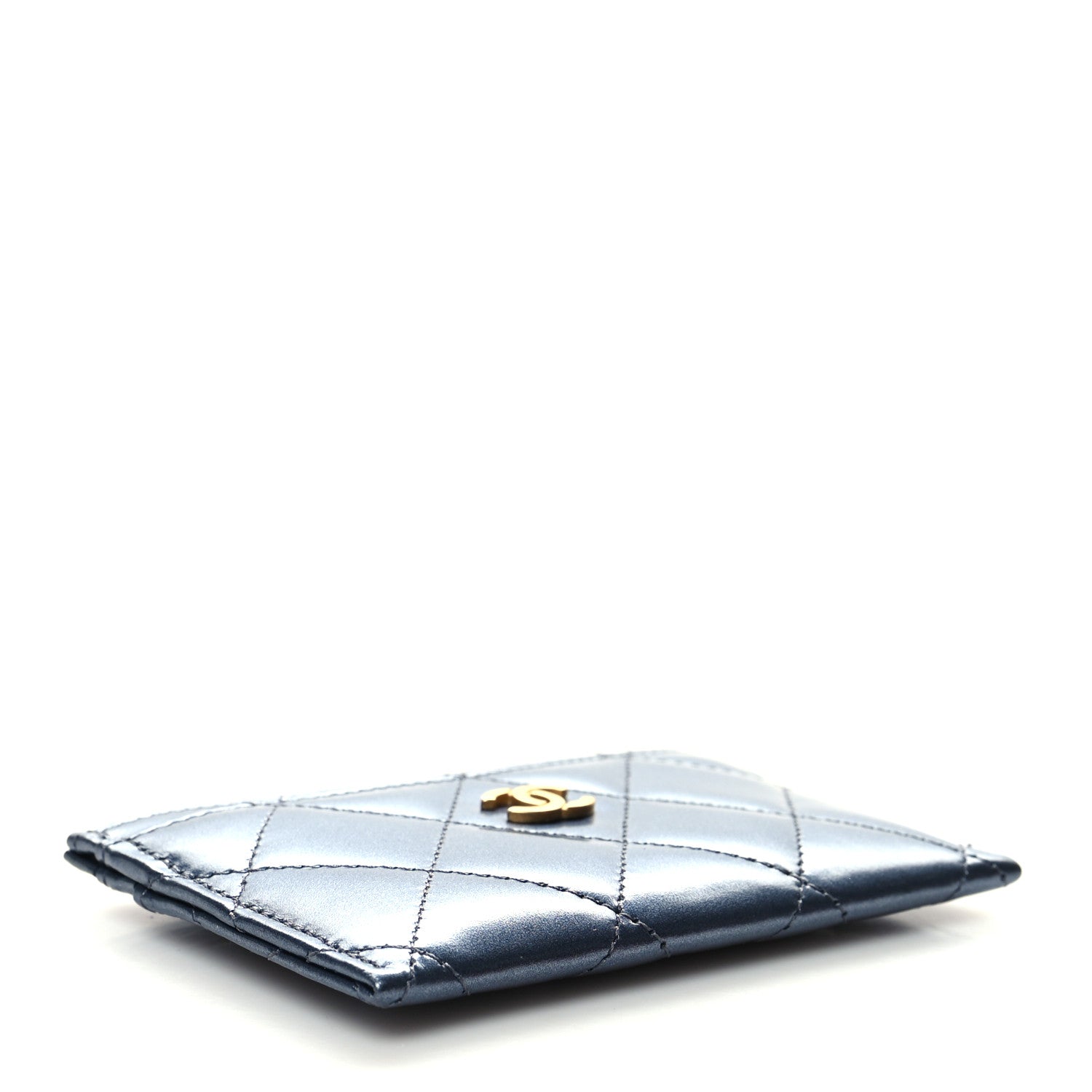 Chanel Metallic Lambskin Quilted Card Holder Dark Blue 4 of 9