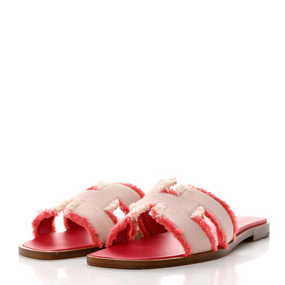 Hermes Toile H Oran Fringe Sandals 35 Framboise 3 of 9