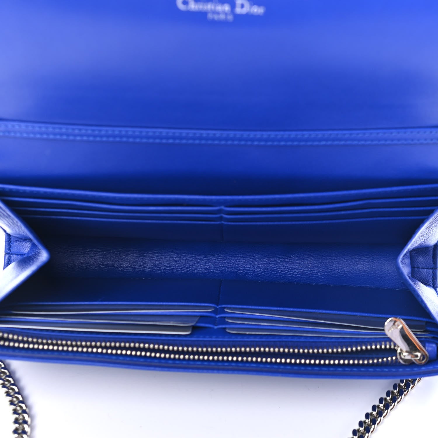 Christian Dior Grained Calfskin Diorama Croisiere Chain Wallet Blue 4 of 4