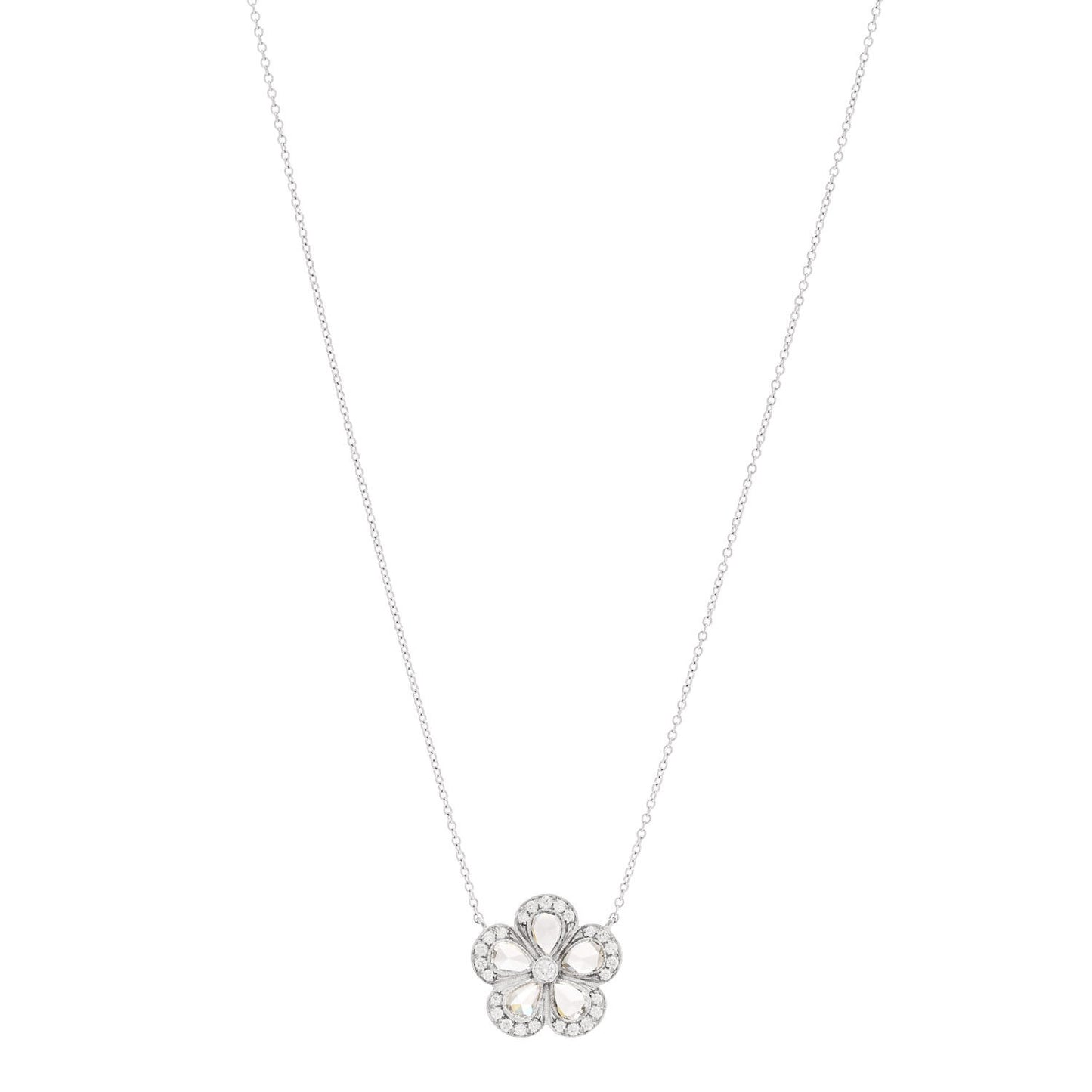 Platinum Diamond Enchant Garden Rose Cut Flower Pendant Necklace