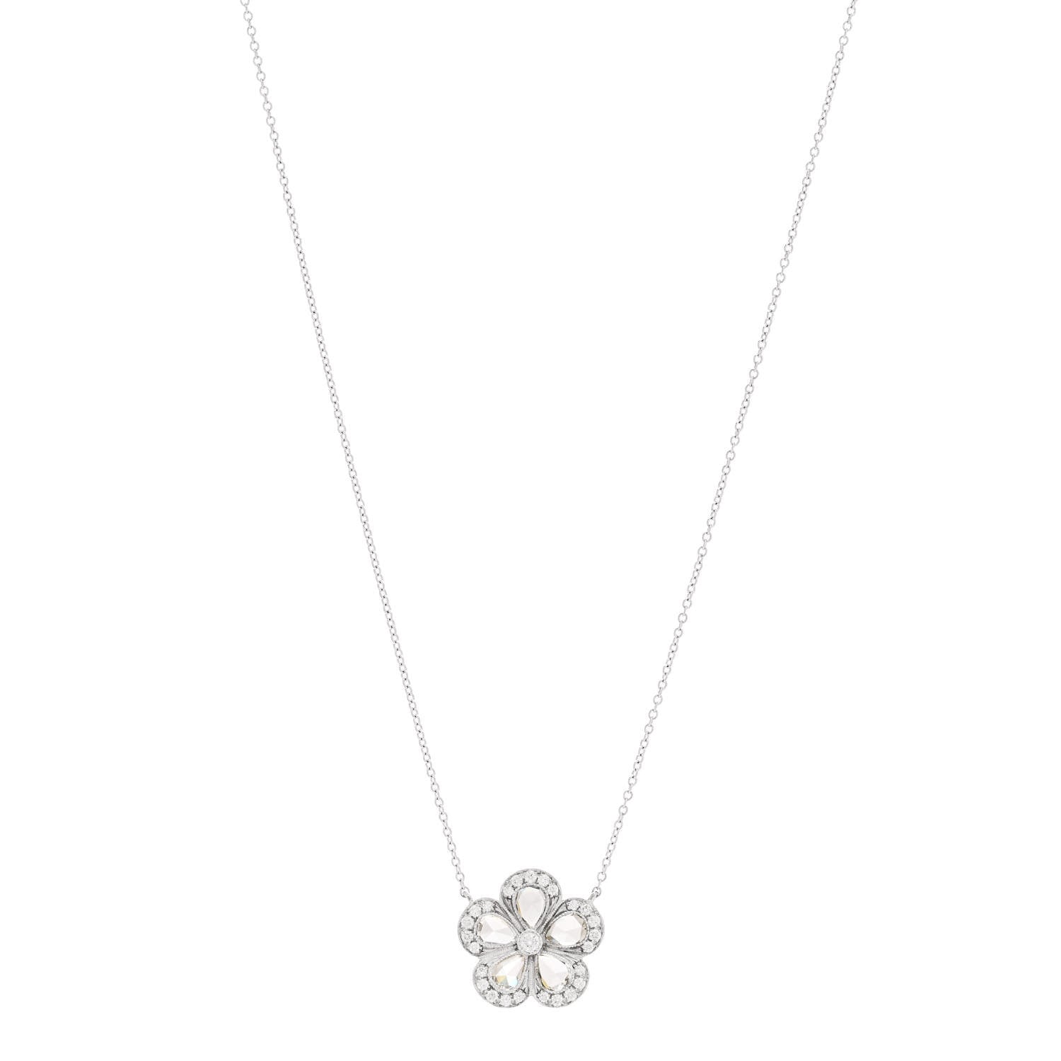 Tiffany Platinum Diamond Enchant Garden Rose Cut Flower Pendant Necklace 1 of 5
