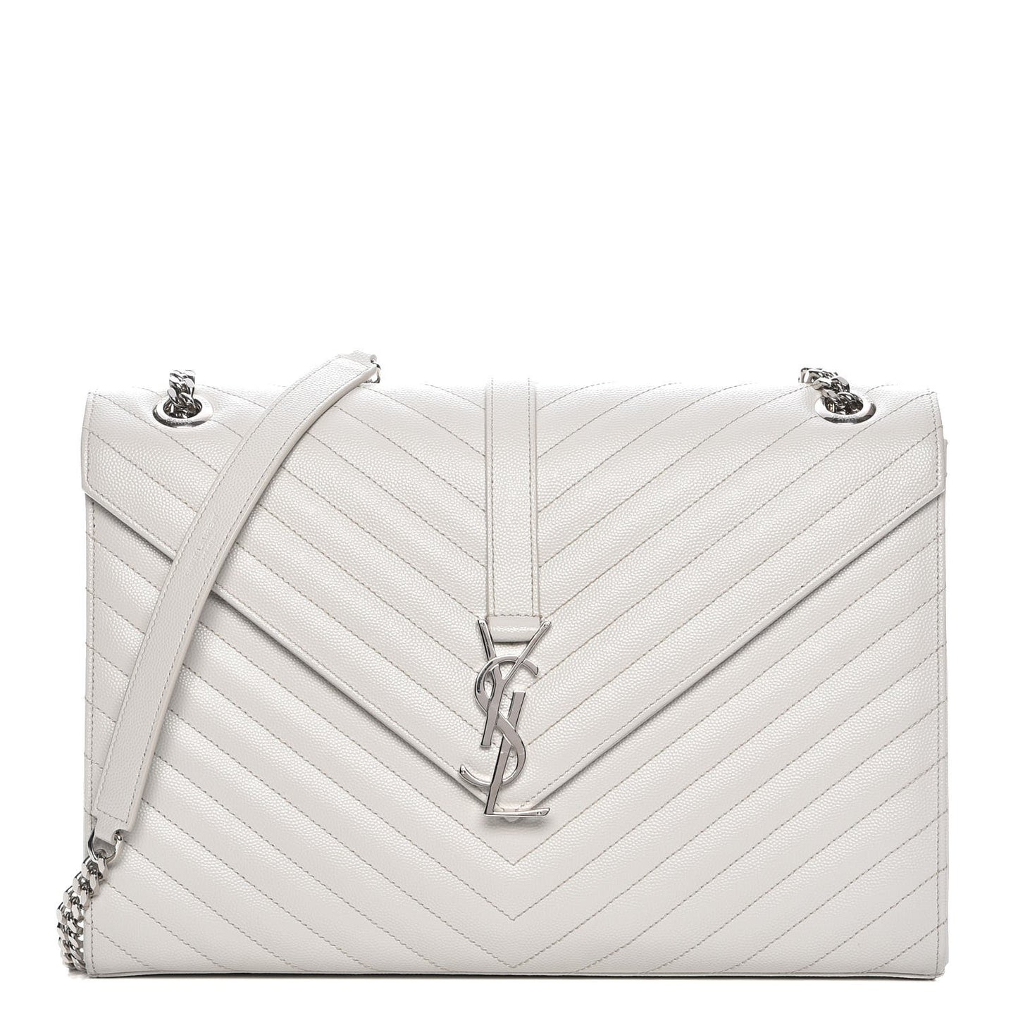 Grain De Poudre Matelasse Chevron Large Monogram Satchel Light Grey