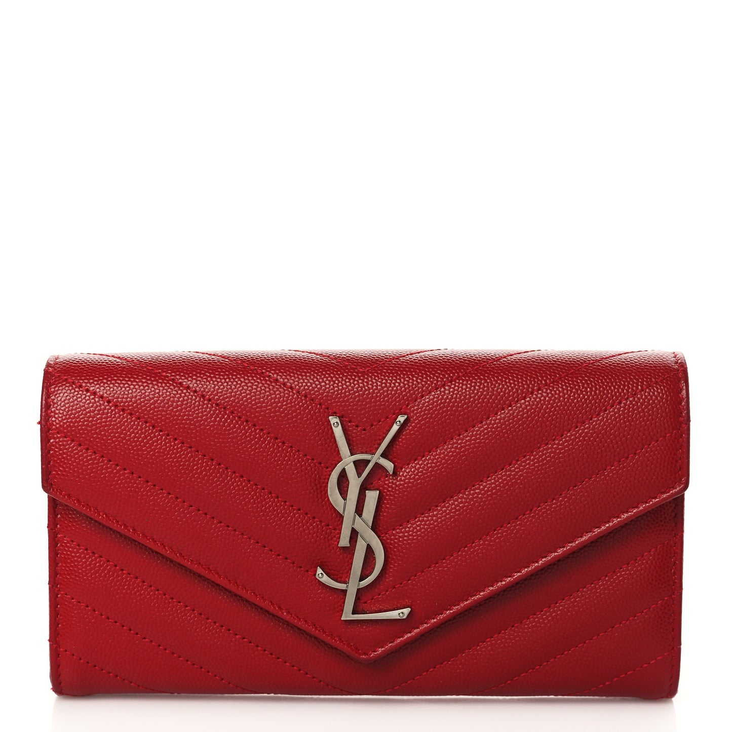 Grain De Poudre Matelasse Chevron Monogram Flap Wallet Red