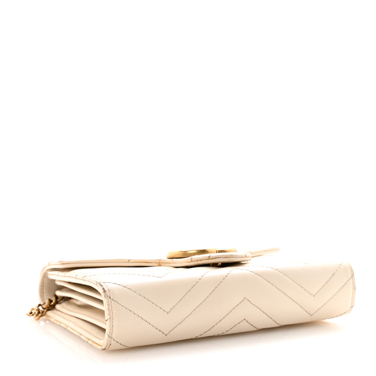 Gucci Calfskin Matelasse GG Marmont Chain Wallet Mystic White 4 of 10
