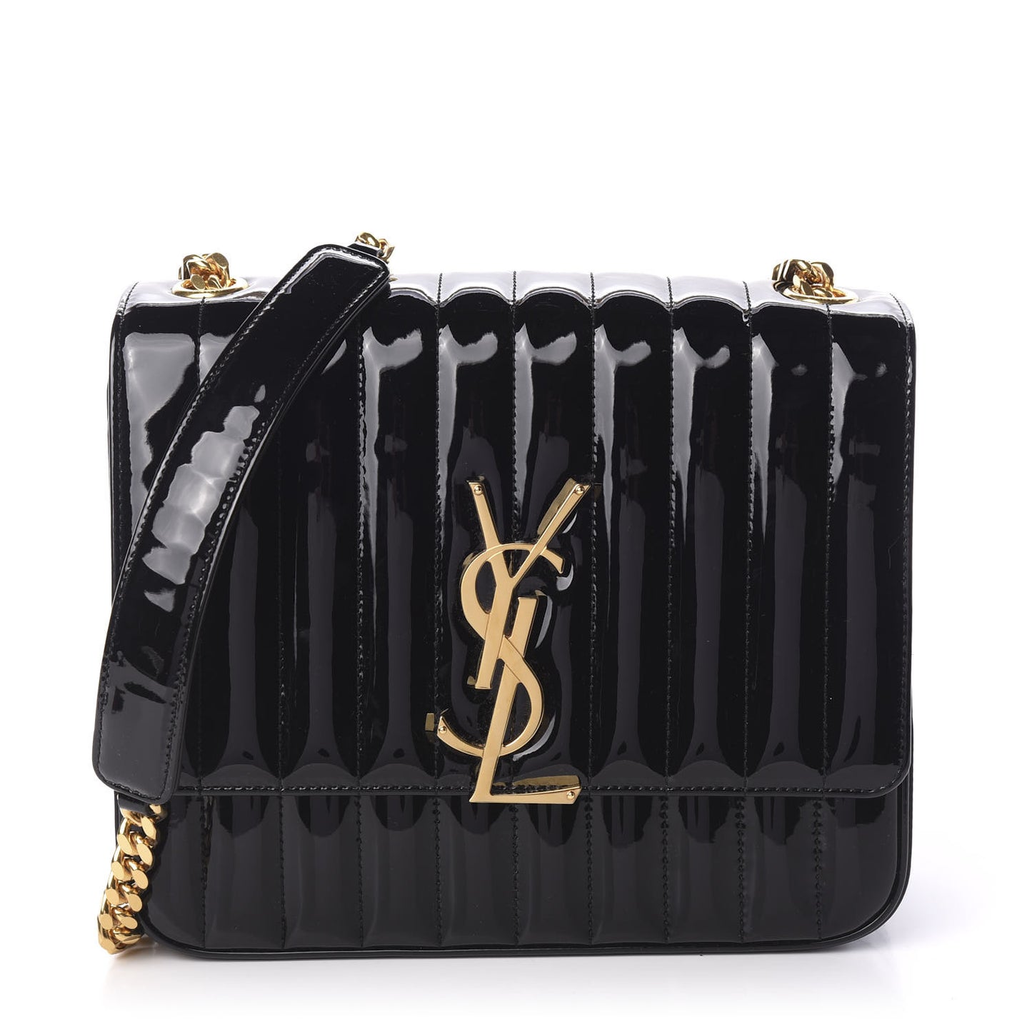 Patent Matelasse Monogram Large Vicky Chain Bag Black