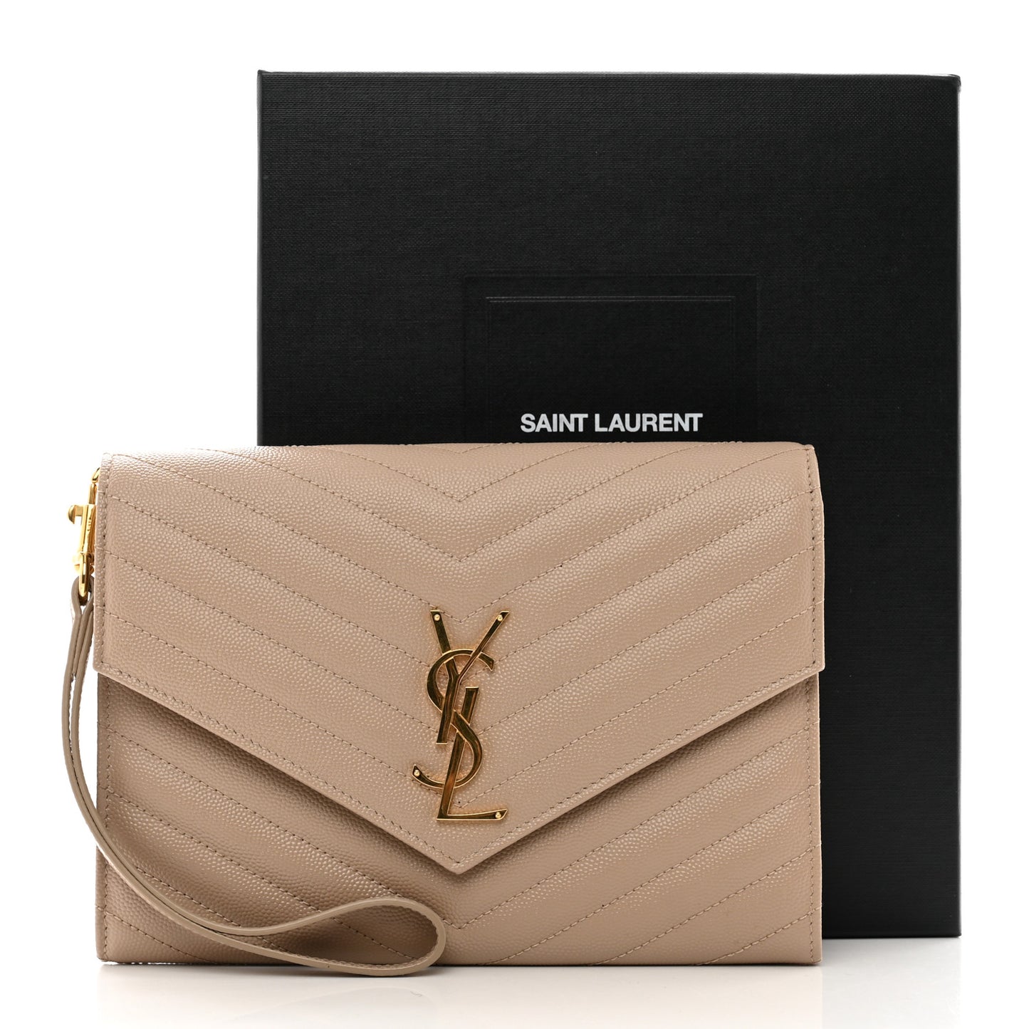 Grain De Poudre Matelasse Chevron Monogram Envelope Clutch Dark Beige