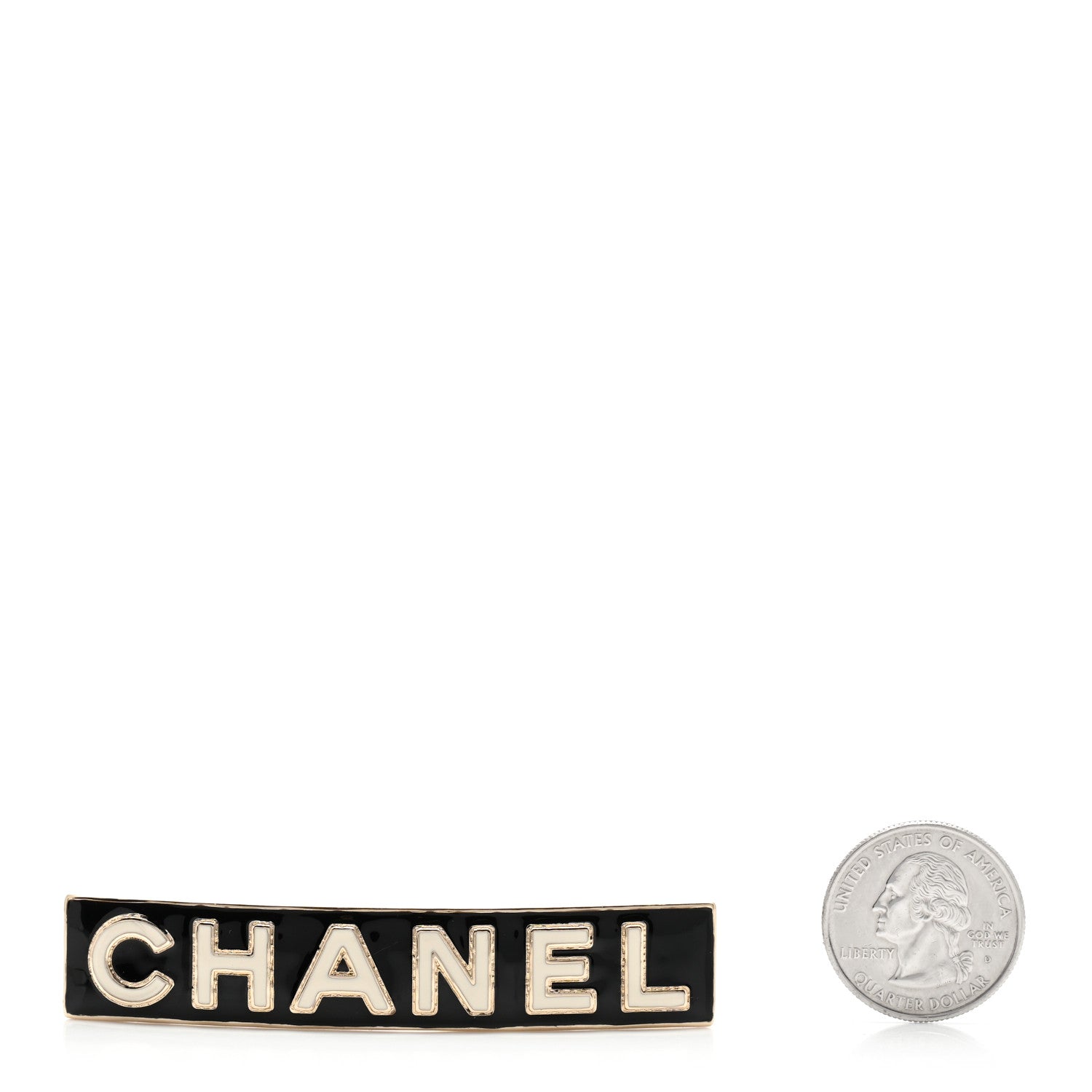 Chanel Metal Enamel Logo Hair Clip Gold Black White 2 of 6