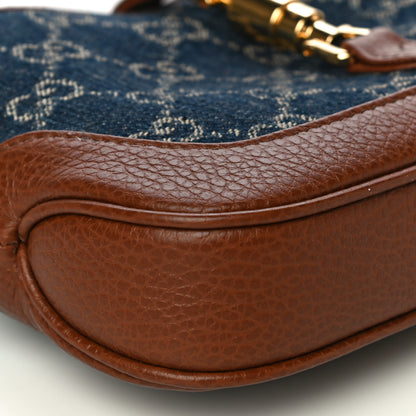 Gucci New Denim GG Monogram Calfskin Mini Jackie 1961 Hobo Blue Tea Cuir 12 of 13