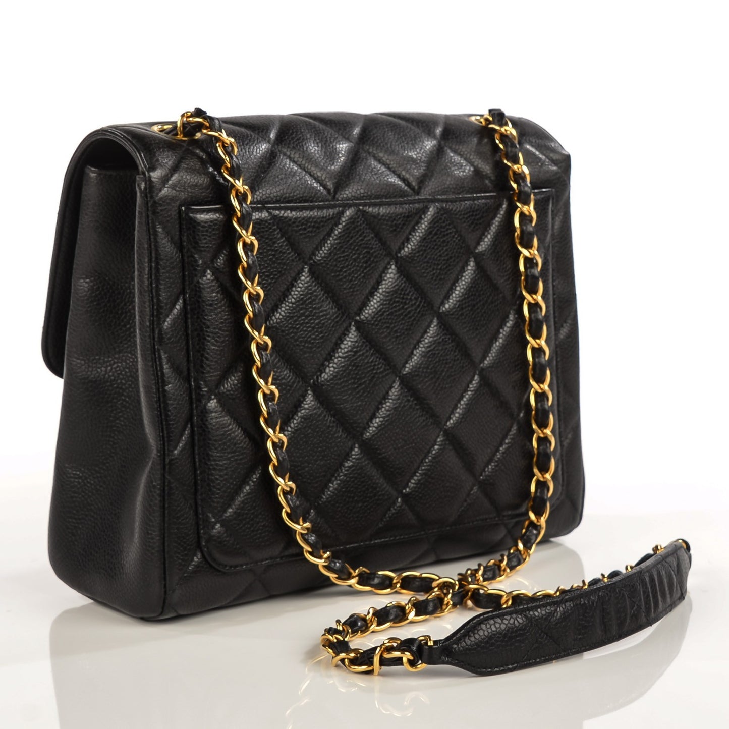 Caviar Quilted Medium Flap Shoulder Bag Black