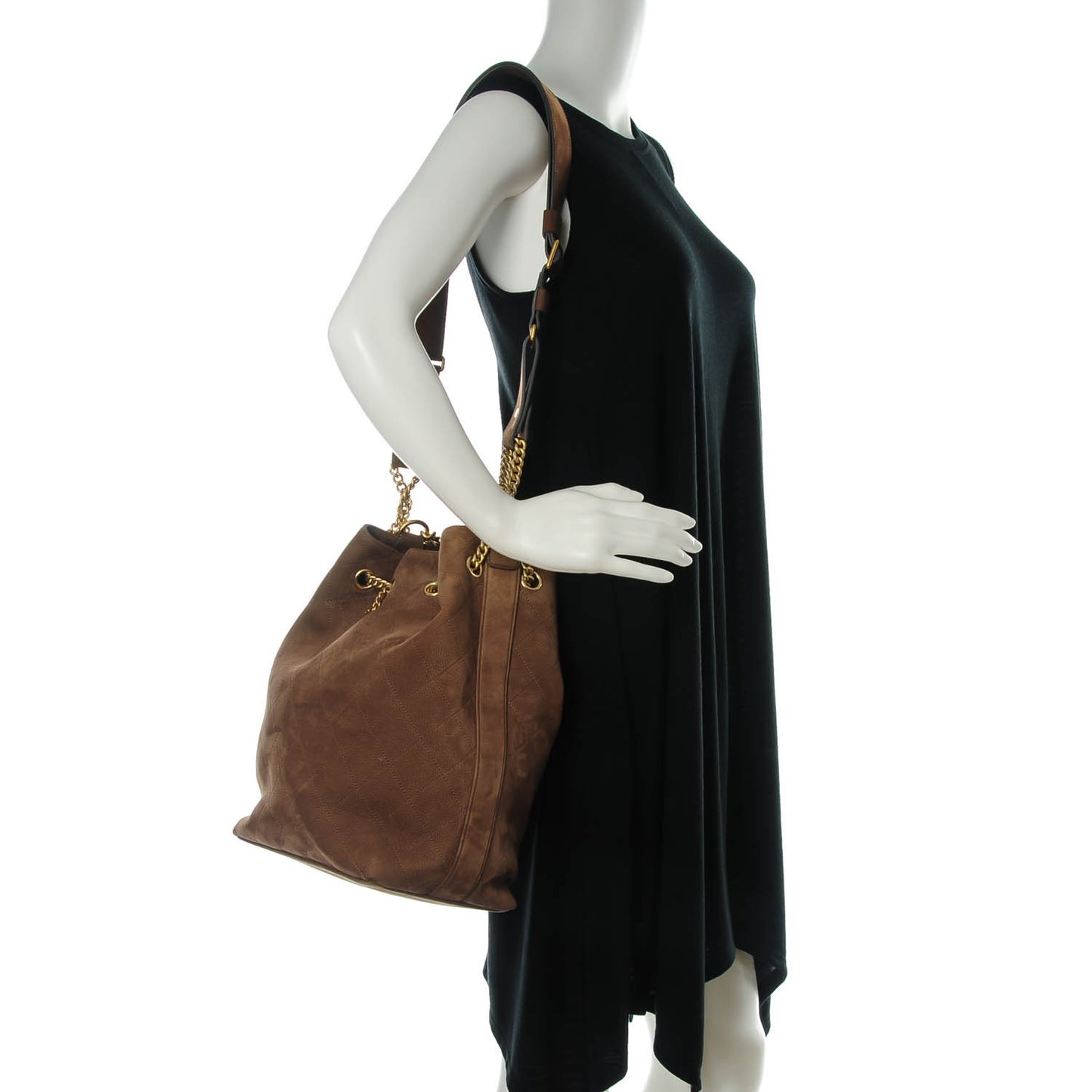 Suede Calfskin Small On My Shoulder Drawstring Bag Brown