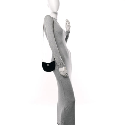 Chanel Velvet Crystal Quilted Chain Hobo Black 2 of 11