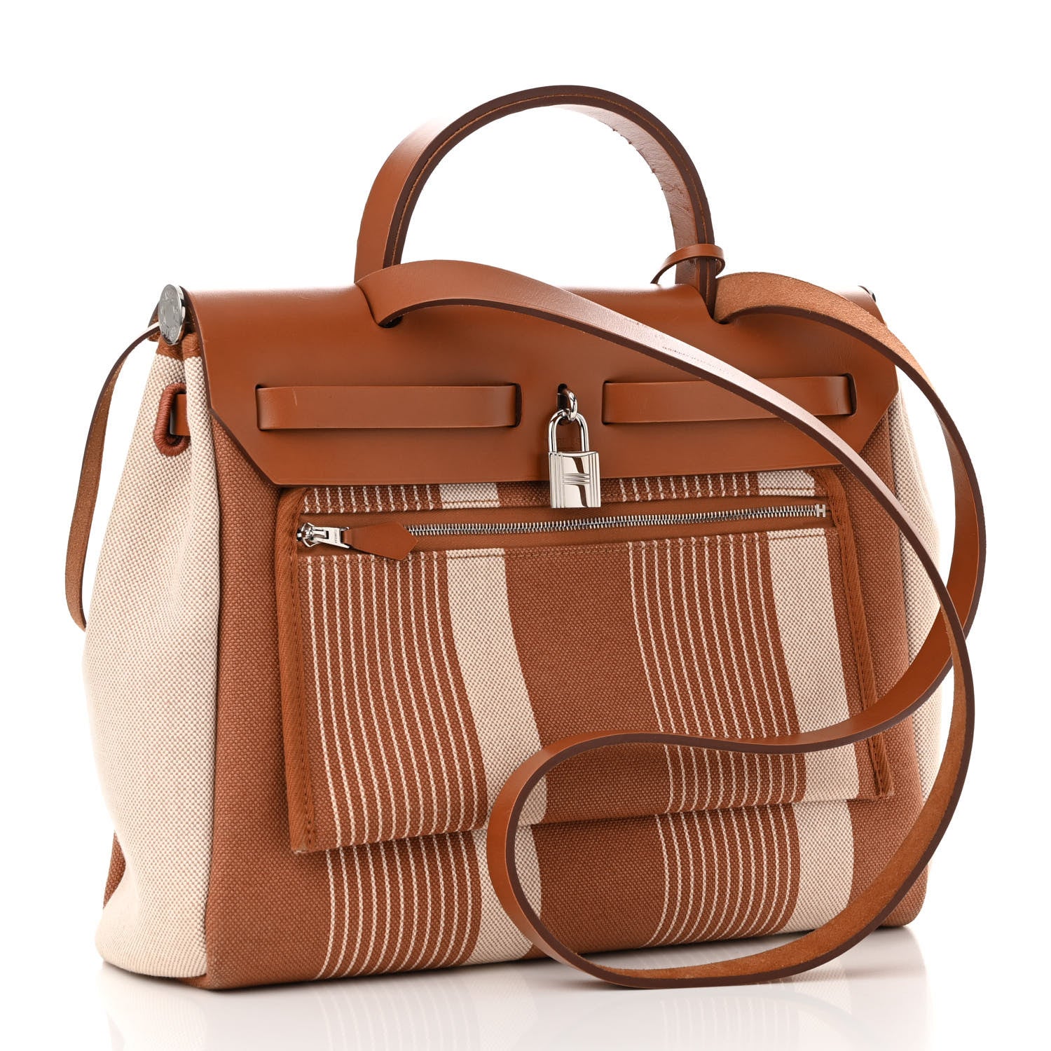 Hermes Vache Hunter Toile H Vibration Herbag Zip Retourne 31 PM Fauve Ecru Beige 4 of 14