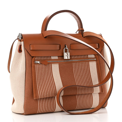 Hermes Vache Hunter Toile H Vibration Herbag Zip Retourne 31 PM Fauve Ecru Beige 4 of 14