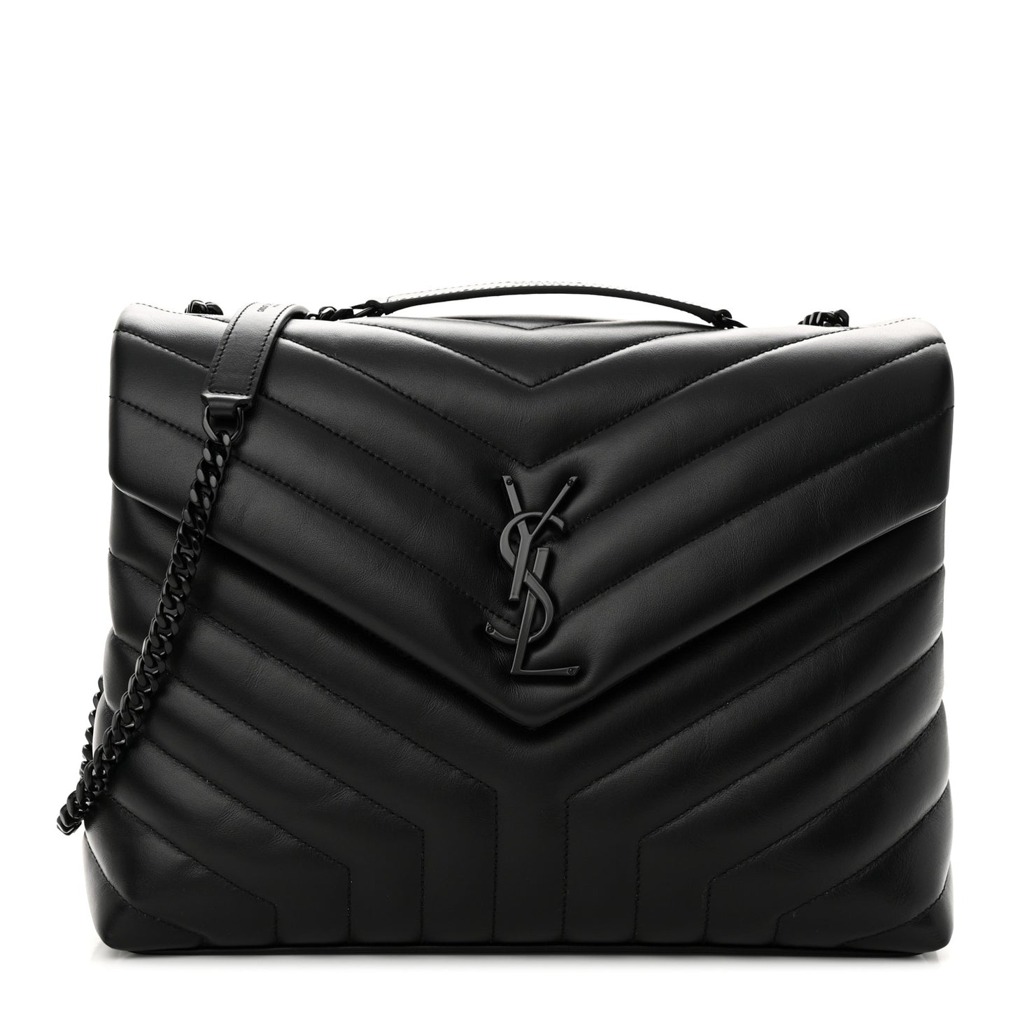 Calfskin Y Quilted Monogram Monochrome Medium Loulou Chain Satchel Black