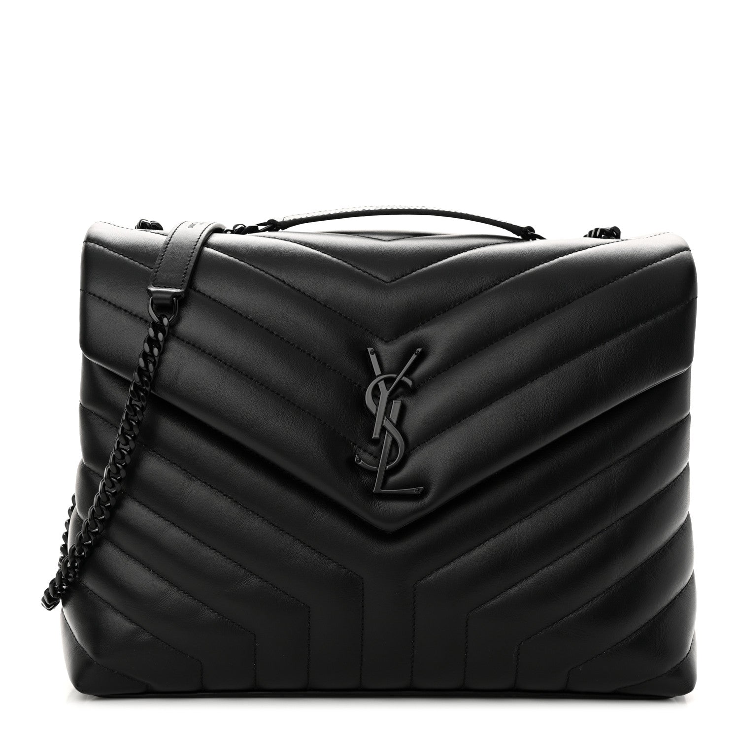 Saint Laurent Calfskin Y Quilted Monogram Monochrome Medium Loulou Chain Satchel Black 1 of 11