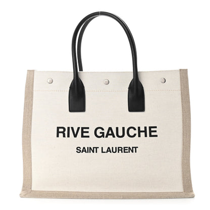 Saint Laurent Linen Calfskin Rive Gauche Tote Optic White 1 of 9