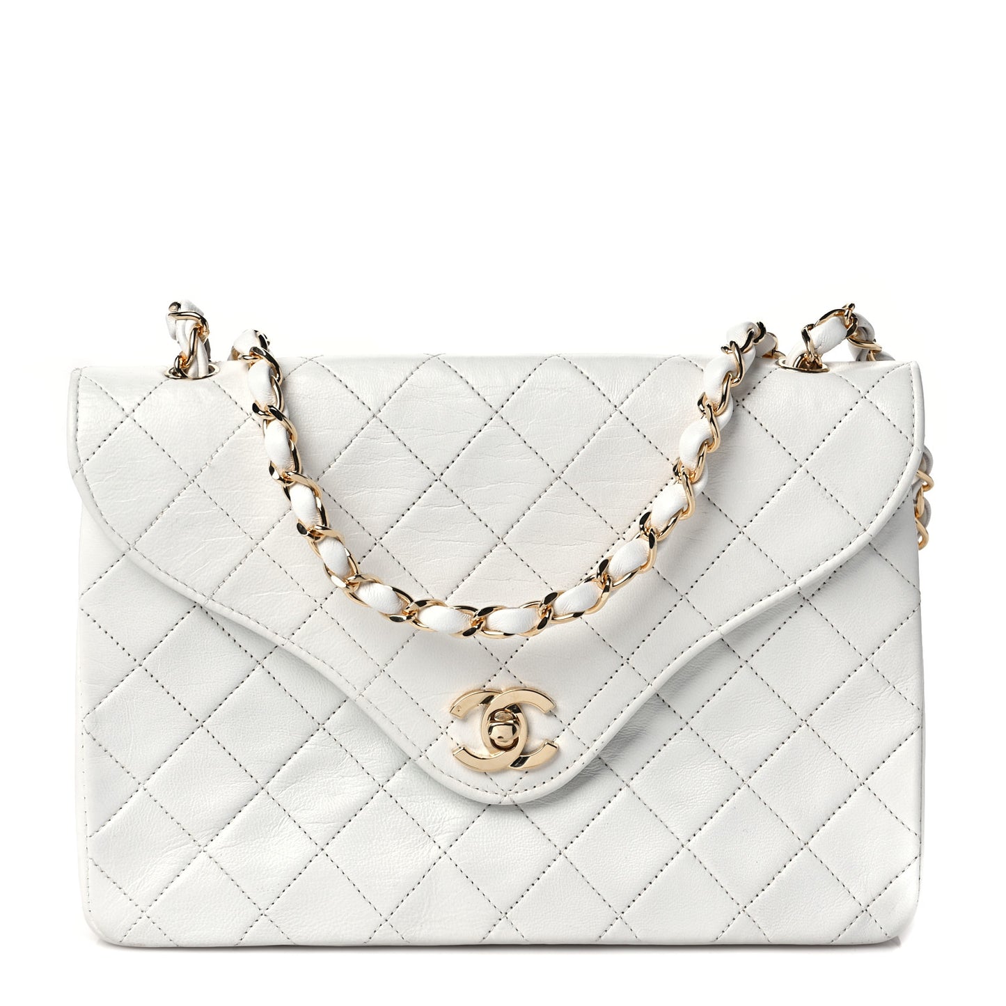 Lambskin Quilted Small Single Flap White