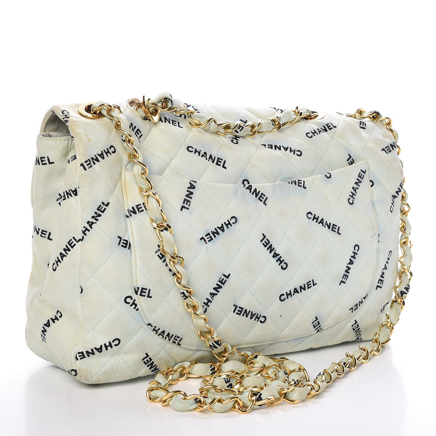 Chanel Canvas Quilted XL Jumbo Single Flap Green 3 of 21