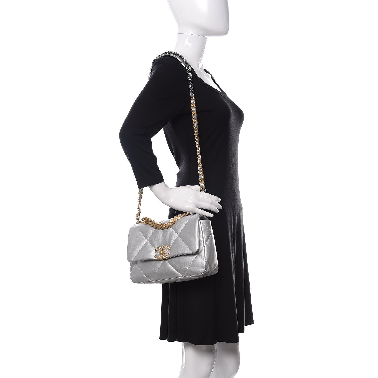 Chanel Metallic Goatskin Quilted Medium 19 Flap Silver 2 of 11