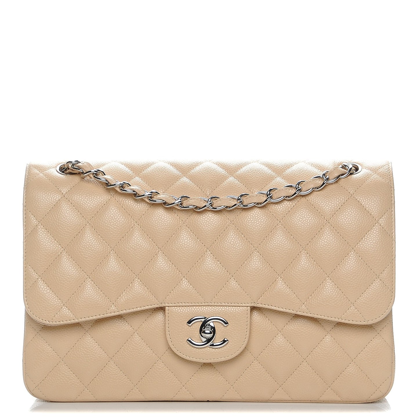 Caviar Quilted Jumbo Double Flap Beige Clair