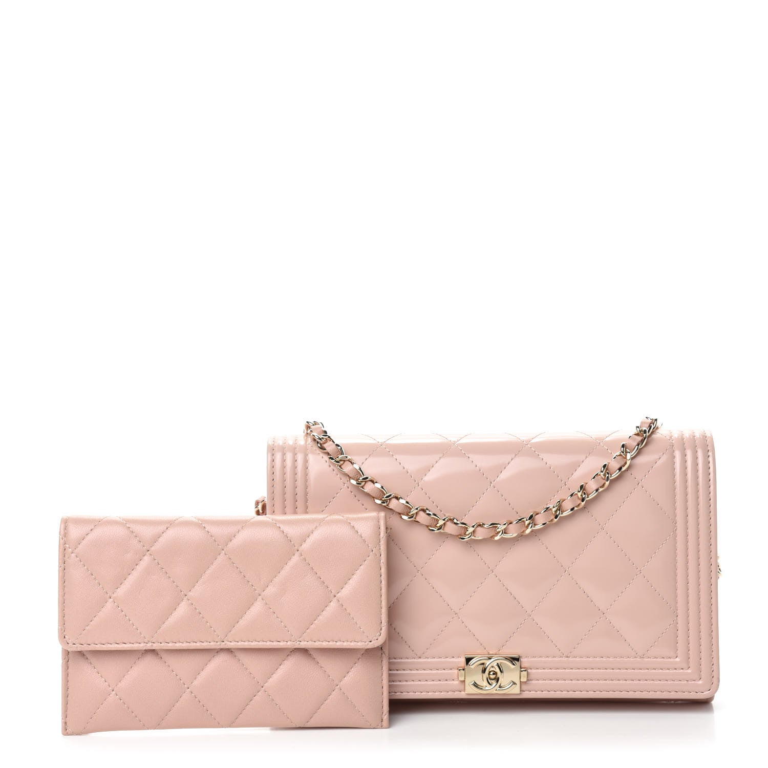 Chanel Iridescent Calfskin Quilted Boy Wallet on Removable Chain Light Pink 1 of 14