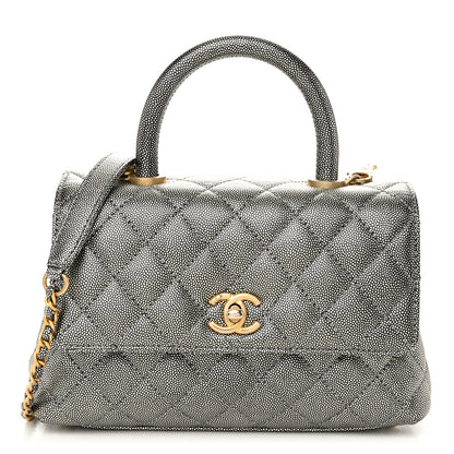 Chanel Metallic Caviar Quilted Mini Coco Handle Flap Silver 1 of 10